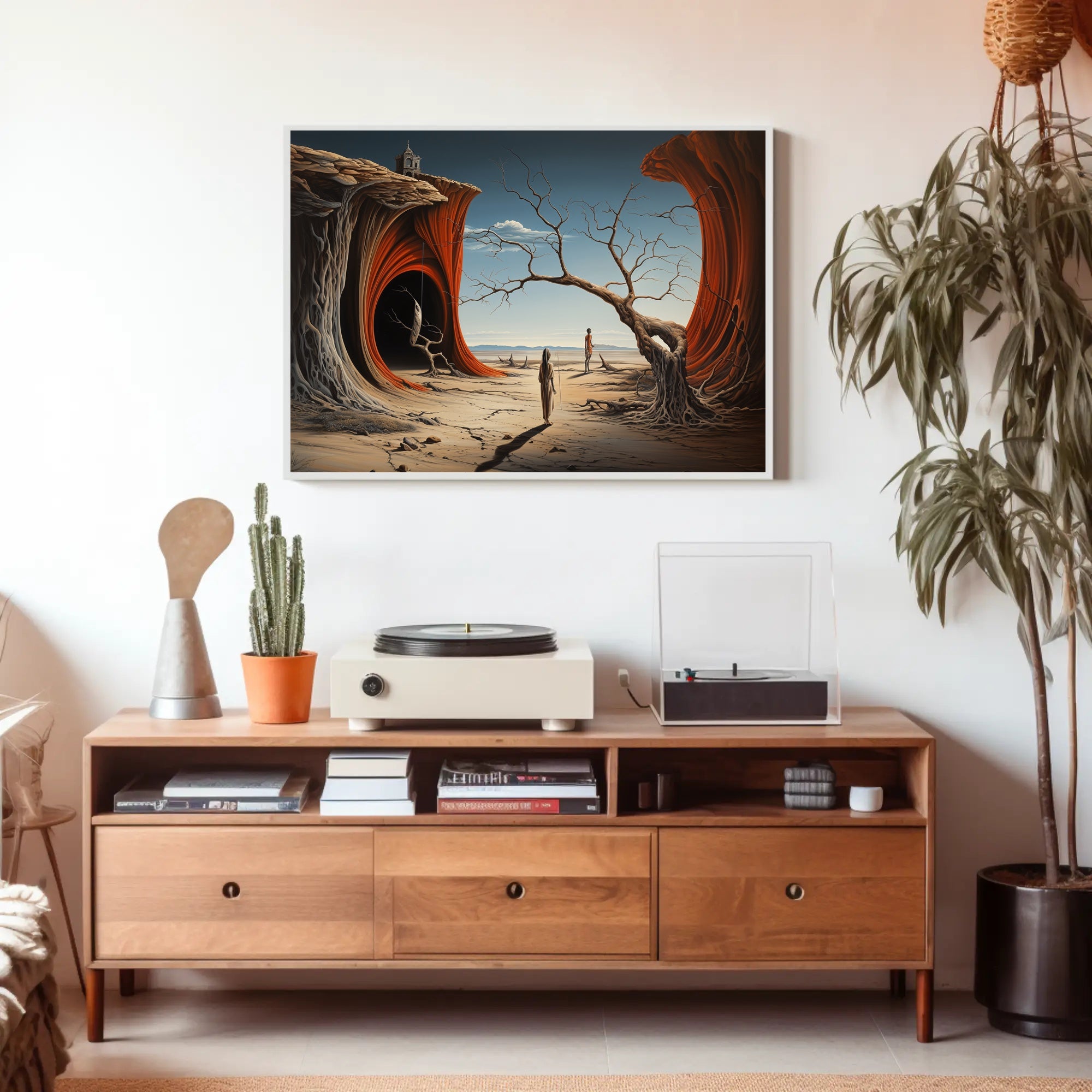 Surreal Journey in Barren Landscape Artistic Poster