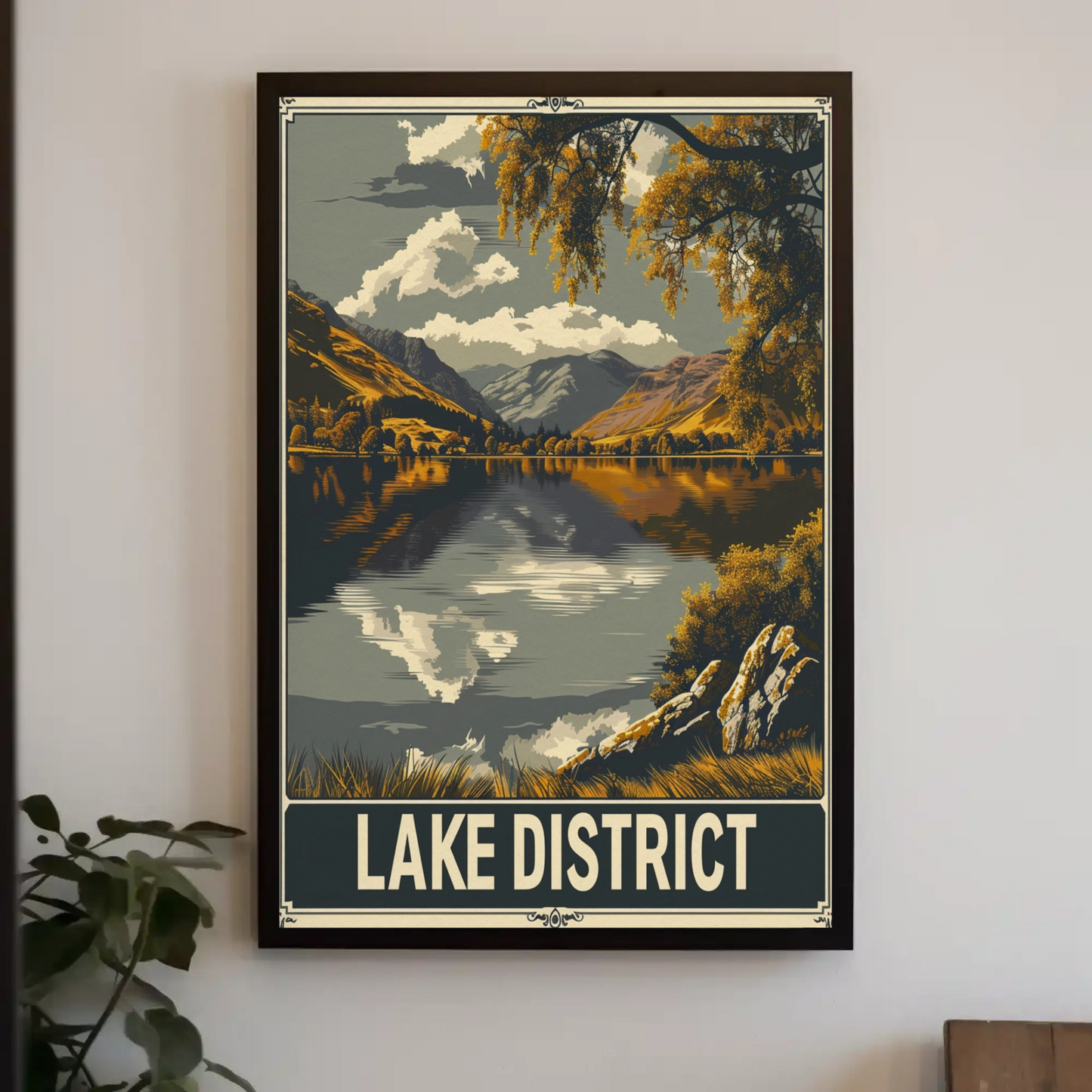 Lake District Peaceful Lake Clouds Trees Travel Poster