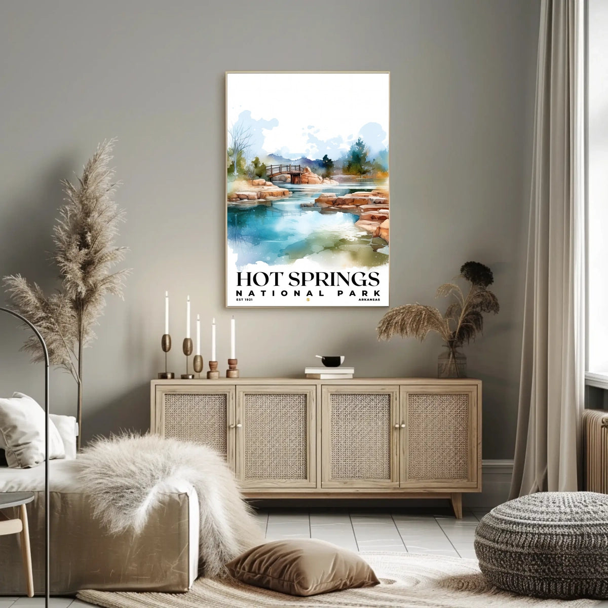 Hot Springs Watercolor Wall Art Poster