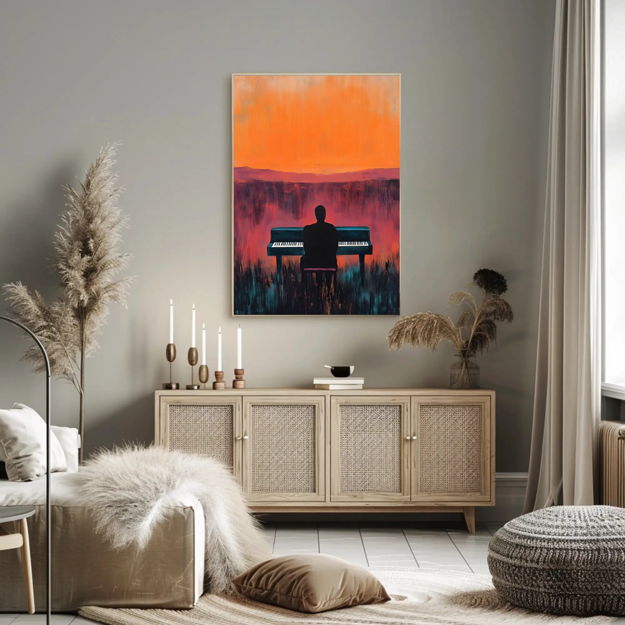Piano Silhouette Sunset Poster Wall Art Atmospheric