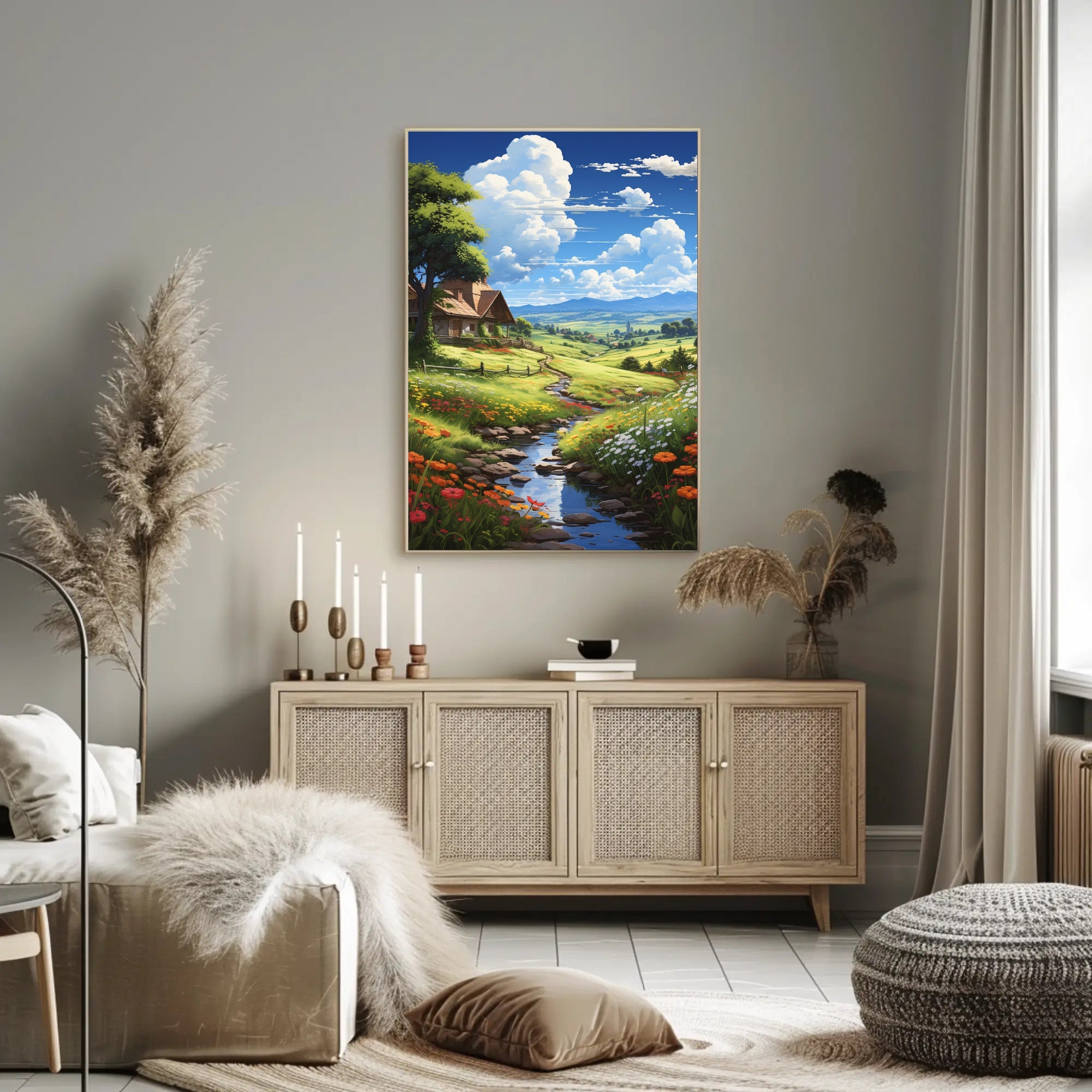 Serene Countryside Retreat: Idyllic Landscape Art Poster