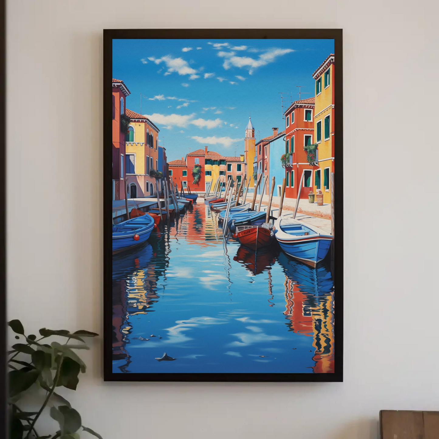 Venetian Canal Boats Italy Colorful Reflections Travel Poster