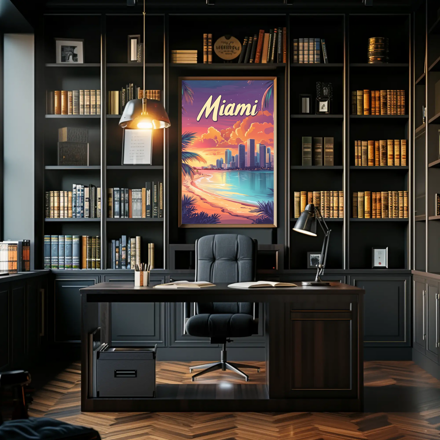 Miami Beach Sunset Vintage Travel Poster