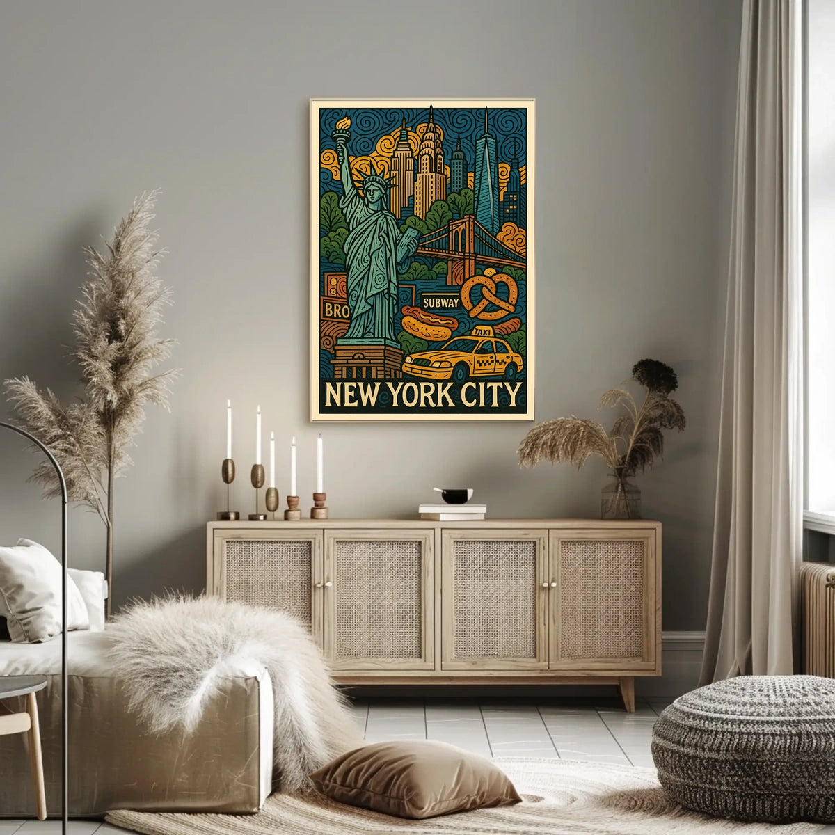 New York City Icons Vibrant Poster Modern Wall Art