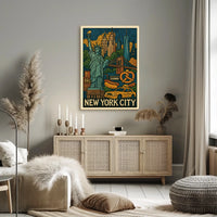 New York City Icons Vibrant Poster Modern Wall Art