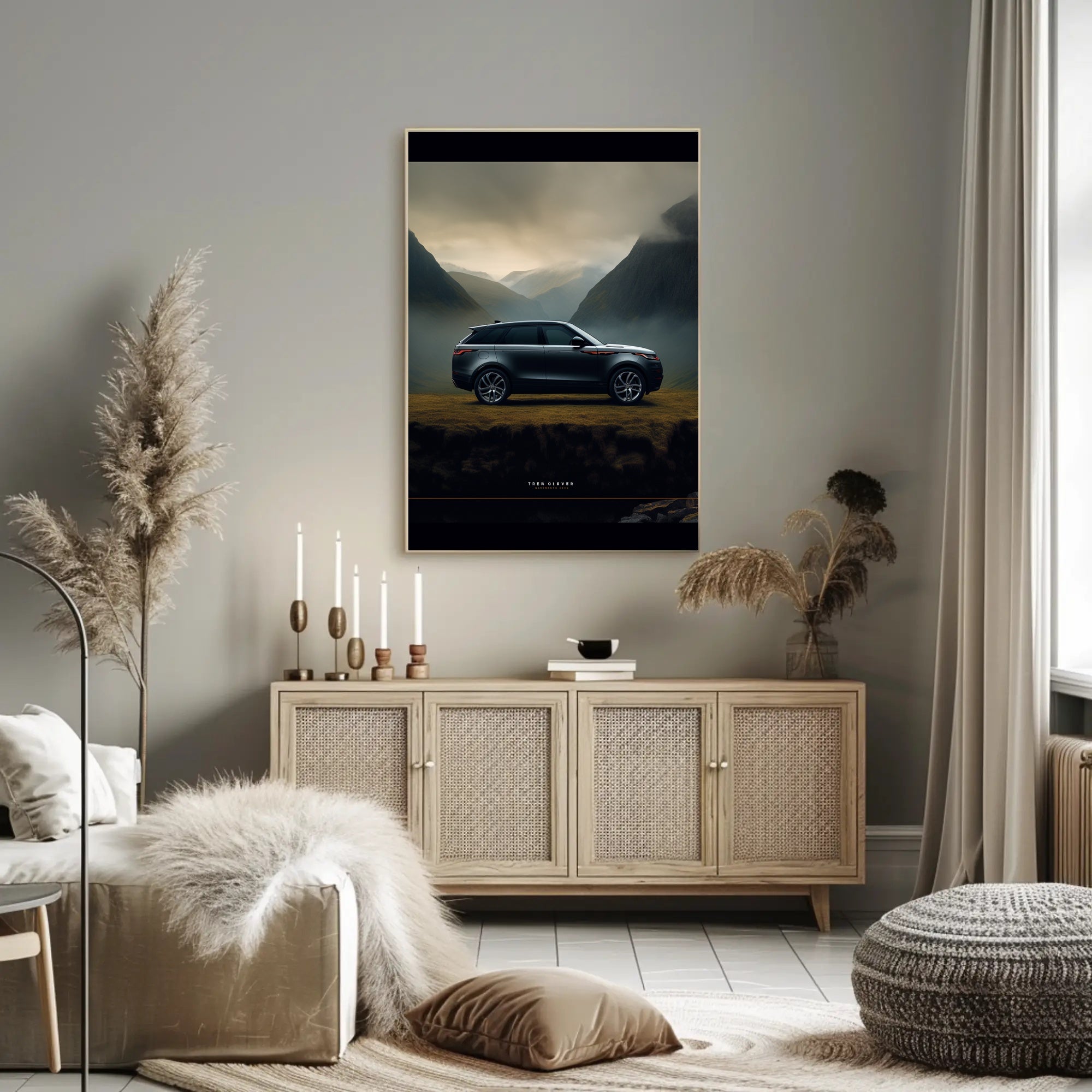 Luxury SUV in Serene Landscape Poster PosterGoat