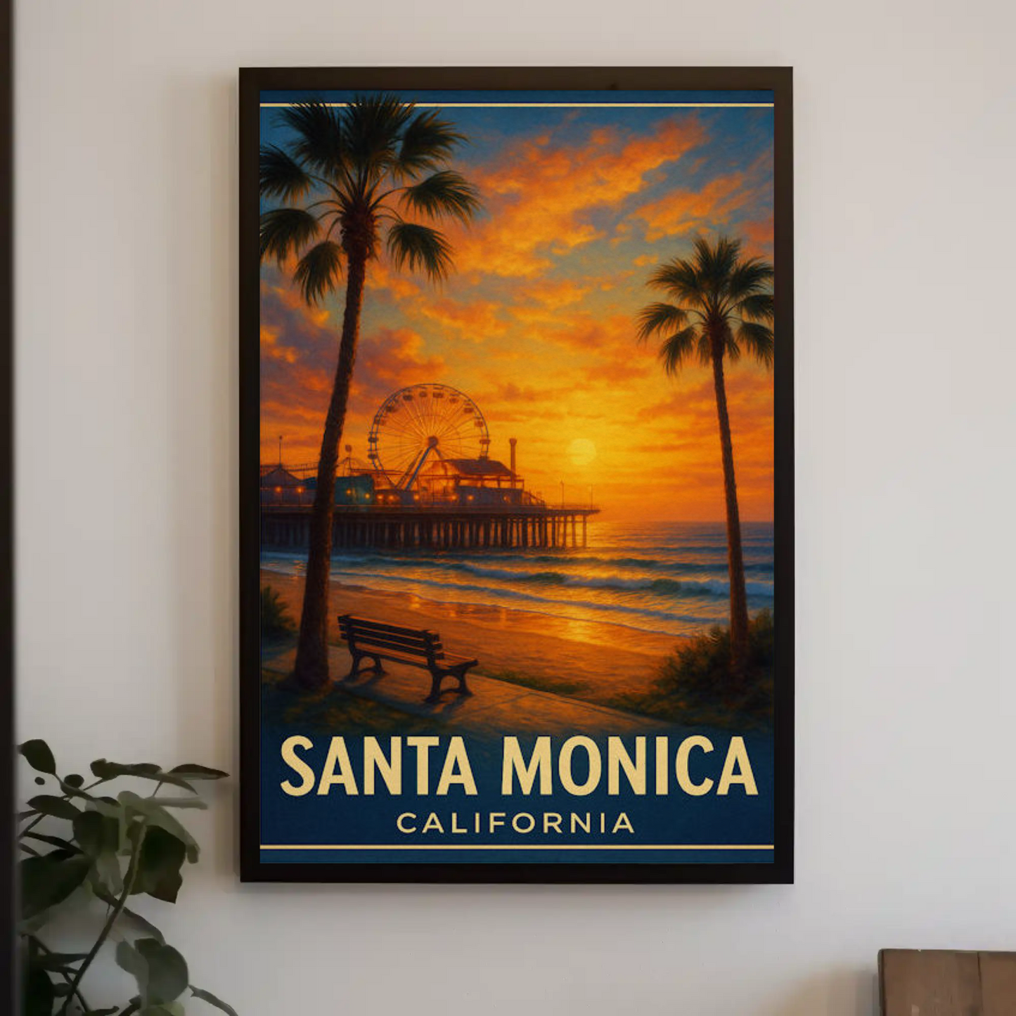 Santa Monica California Pier Ferris Sunset Beach Poster Poster