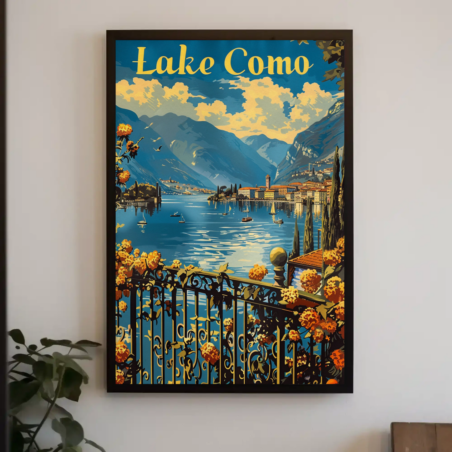 Lake Como Italian Villas Mountains Travel Poster