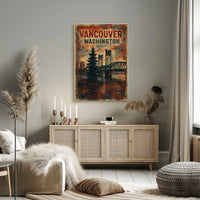 Vintage Vancouver Bridge Rustic Travel Poster