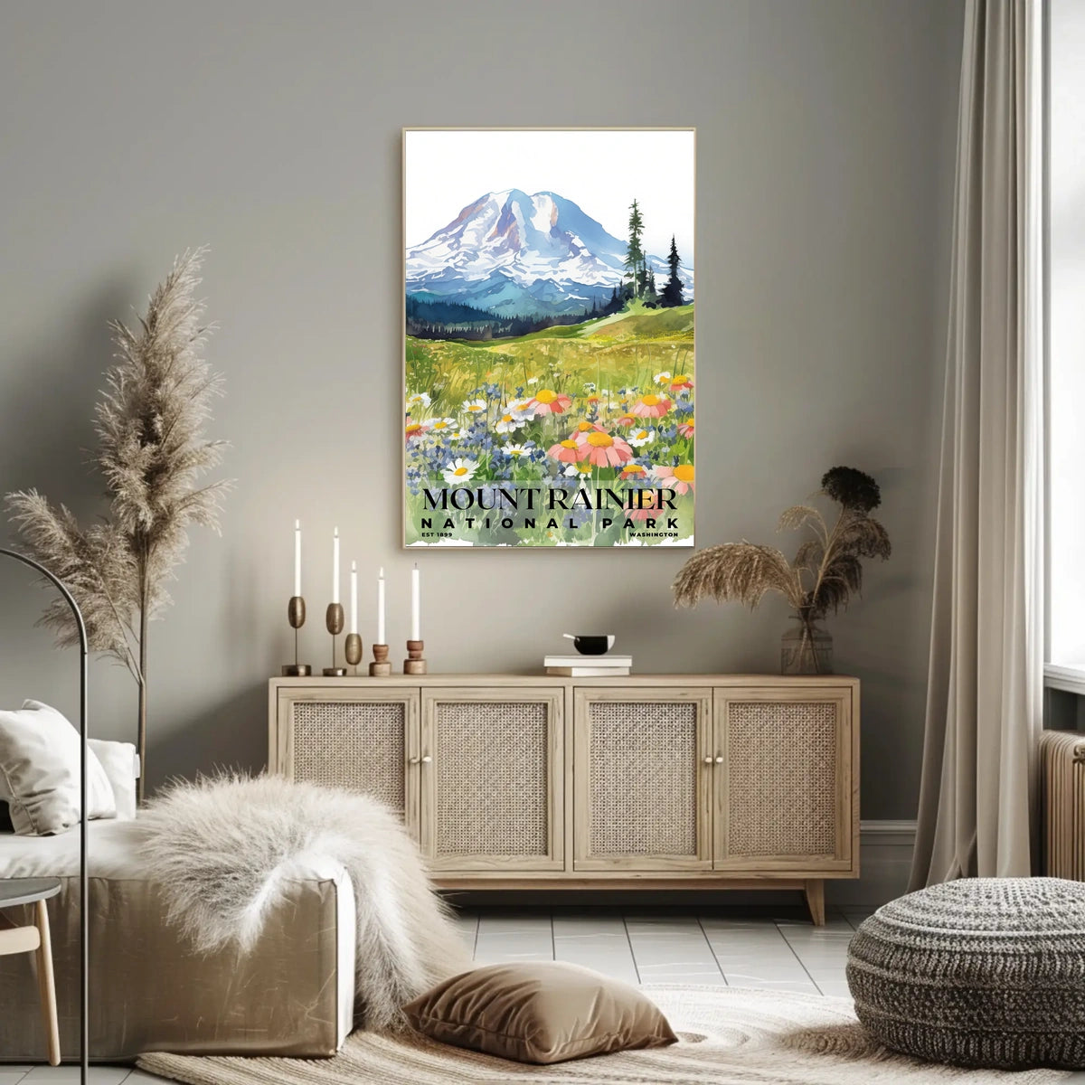Mount Rainier Watercolor Wall Art Poster