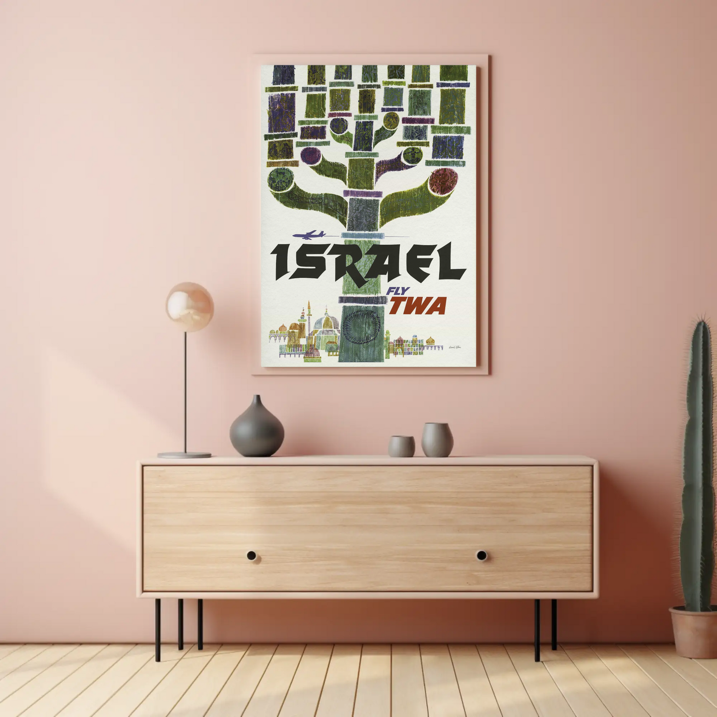 Visit Israel 1960s TWA Vintage Style Airline Travel Poster