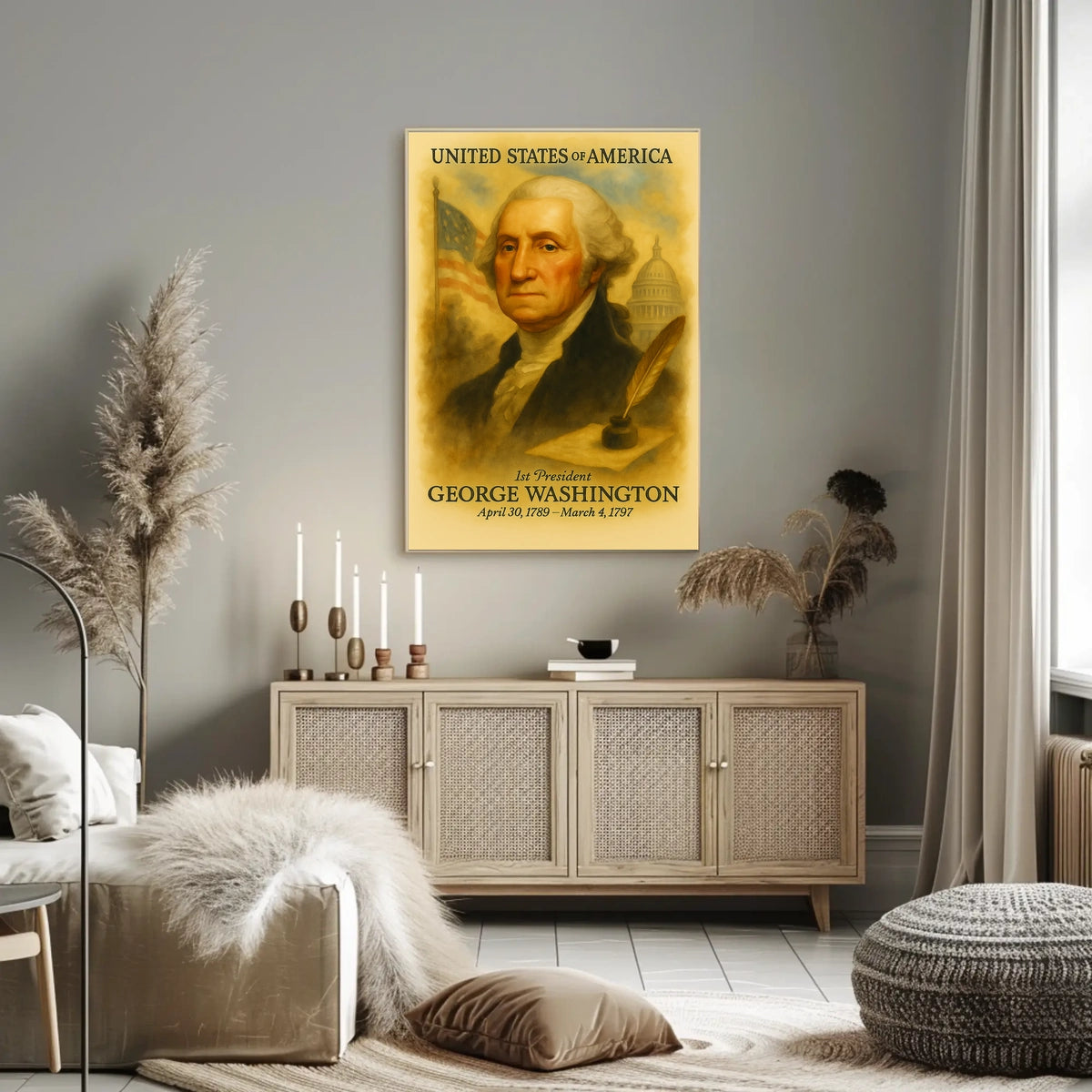 George Washington 1st President of the United States Vintage Watercolor Poster