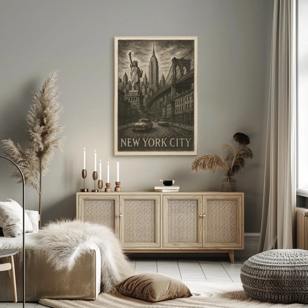 New York City Iconic Landmarks Poster Vintage Wall Art