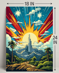 Celestial Sunrise Over Mountains Poster