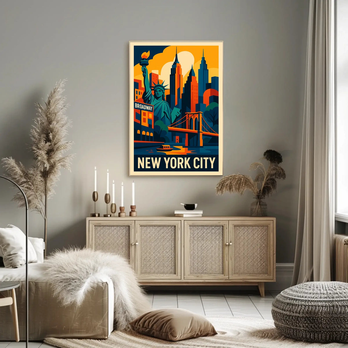 New York City Landmarks Vibrant Poster Modern Wall Art