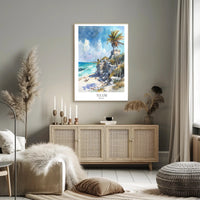Tulum Coastal Ruin Watercolor Travel Poster PosterGoat