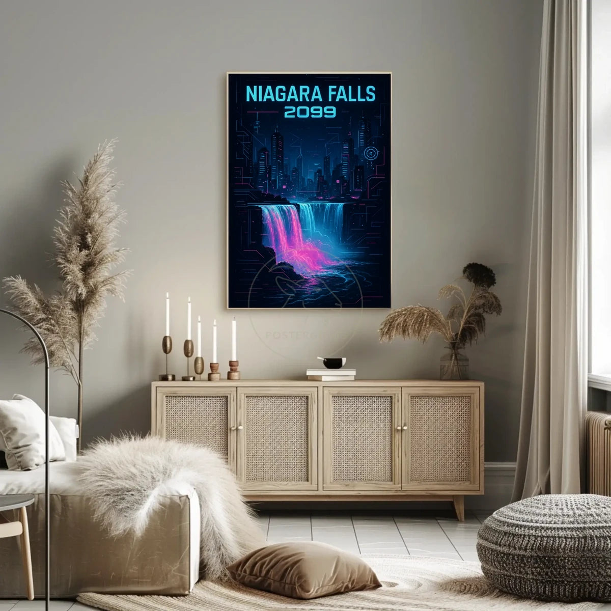 Futuristic Neon Niagara Falls Art Print - Futuristic Sci-Fi Poster