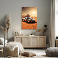 Sleek Supercar in the Desert Poster PosterGoat