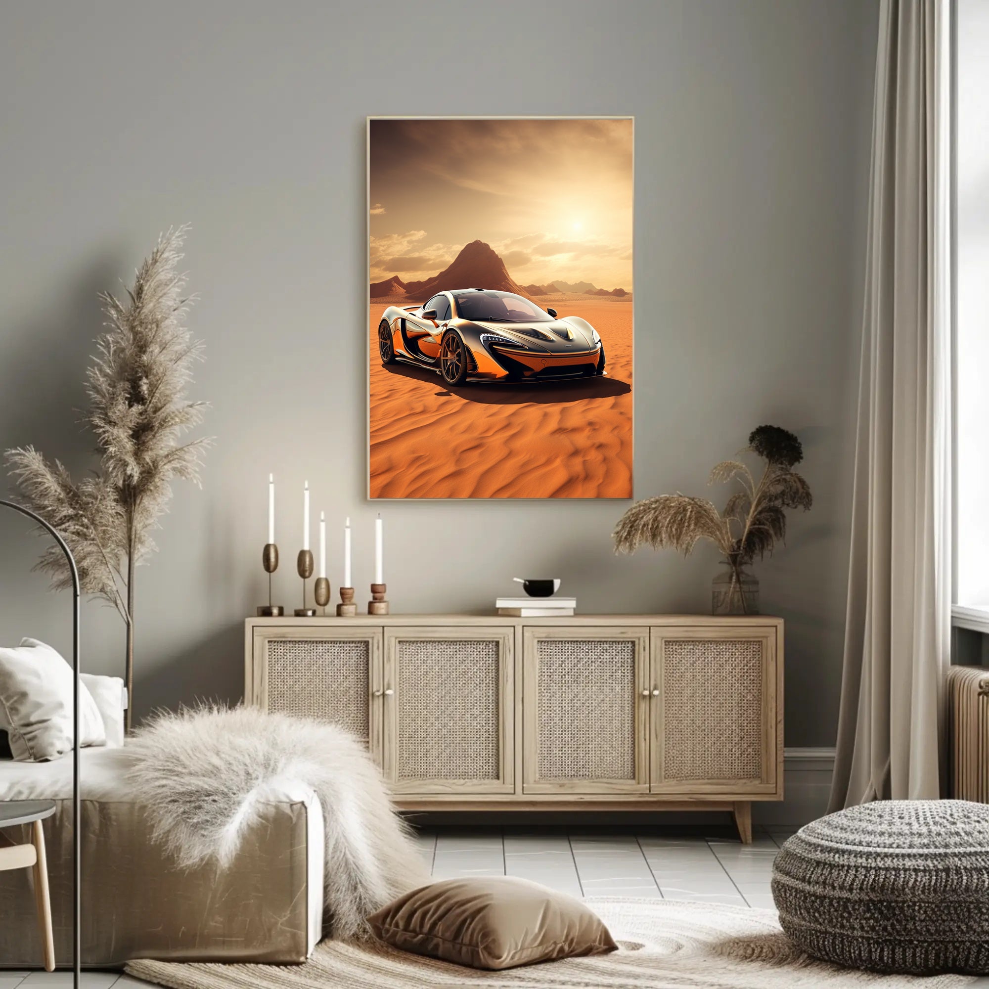 Sleek Supercar in the Desert Poster PosterGoat