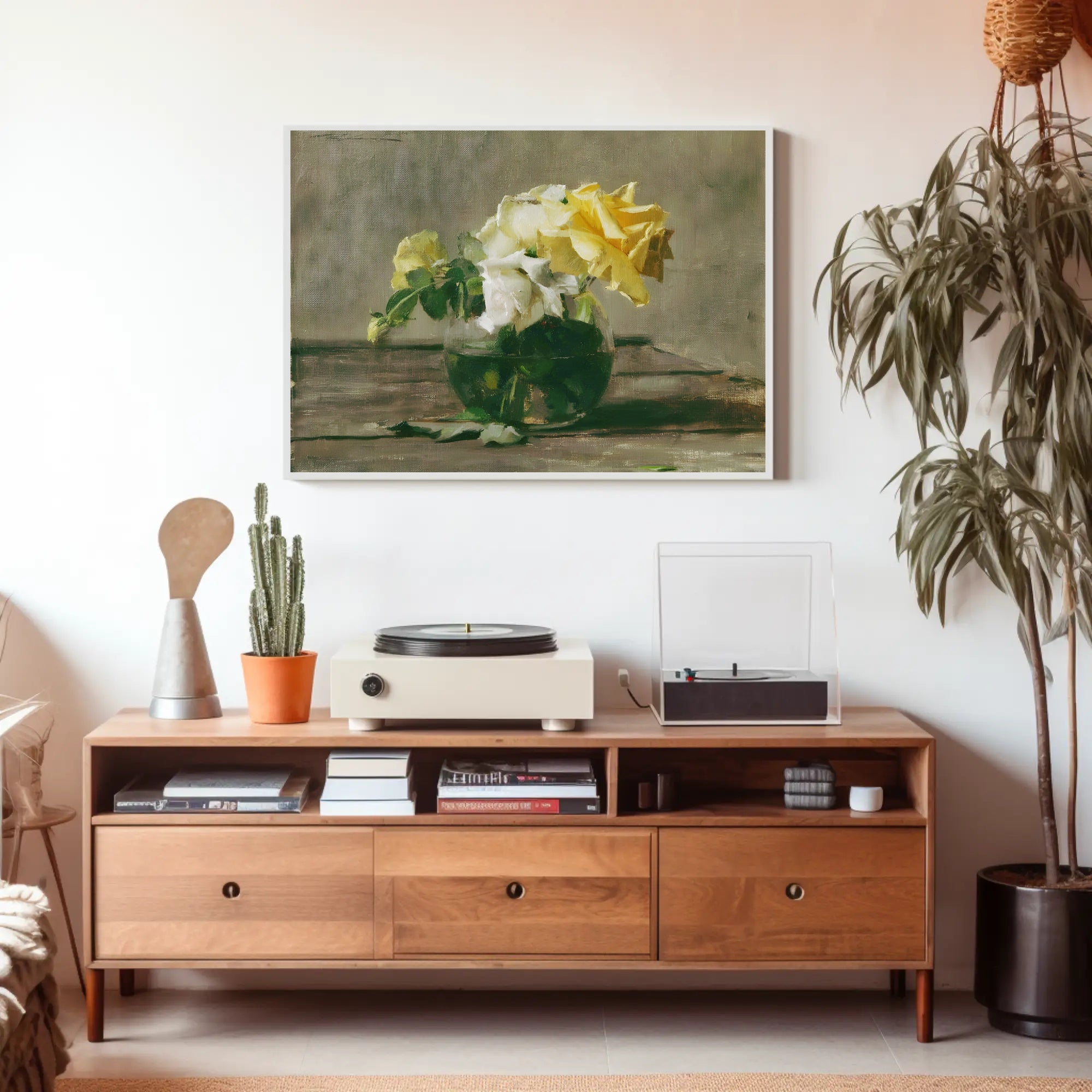 Vase of Yellow and White Roses Poster