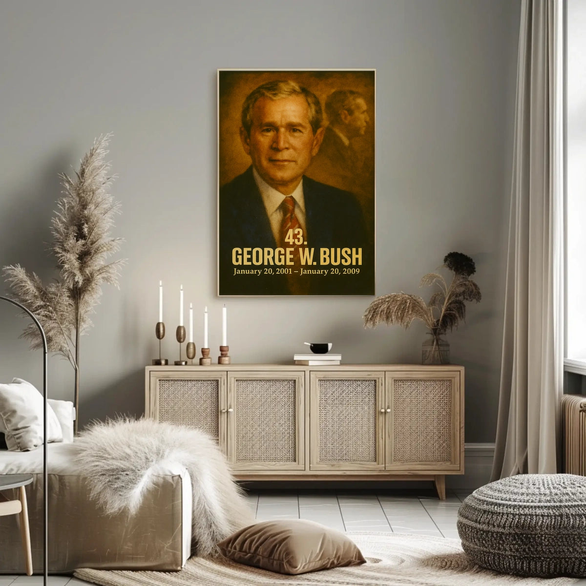 George W Bush Poster Vintage Analog Film Aesthetic Presidential Portrait Wall Art Print for History Fans