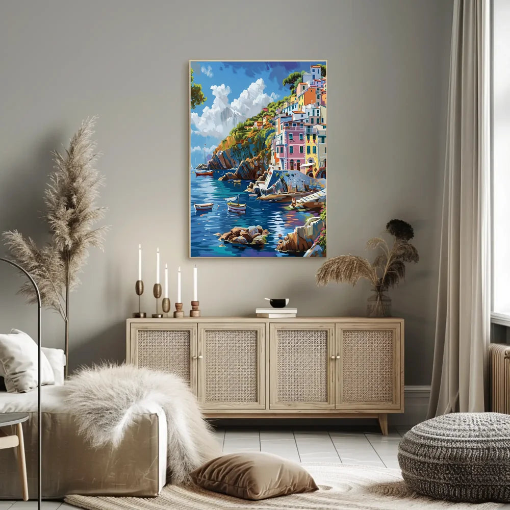 Mediterranean Coastal Village Impressionistic Art Poster