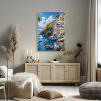 Mediterranean Coastal Village Impressionistic Art Poster