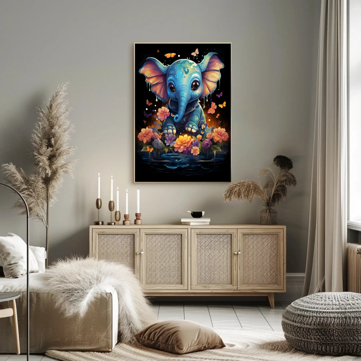 Whimsical Blue Elephant Surrealism Poster