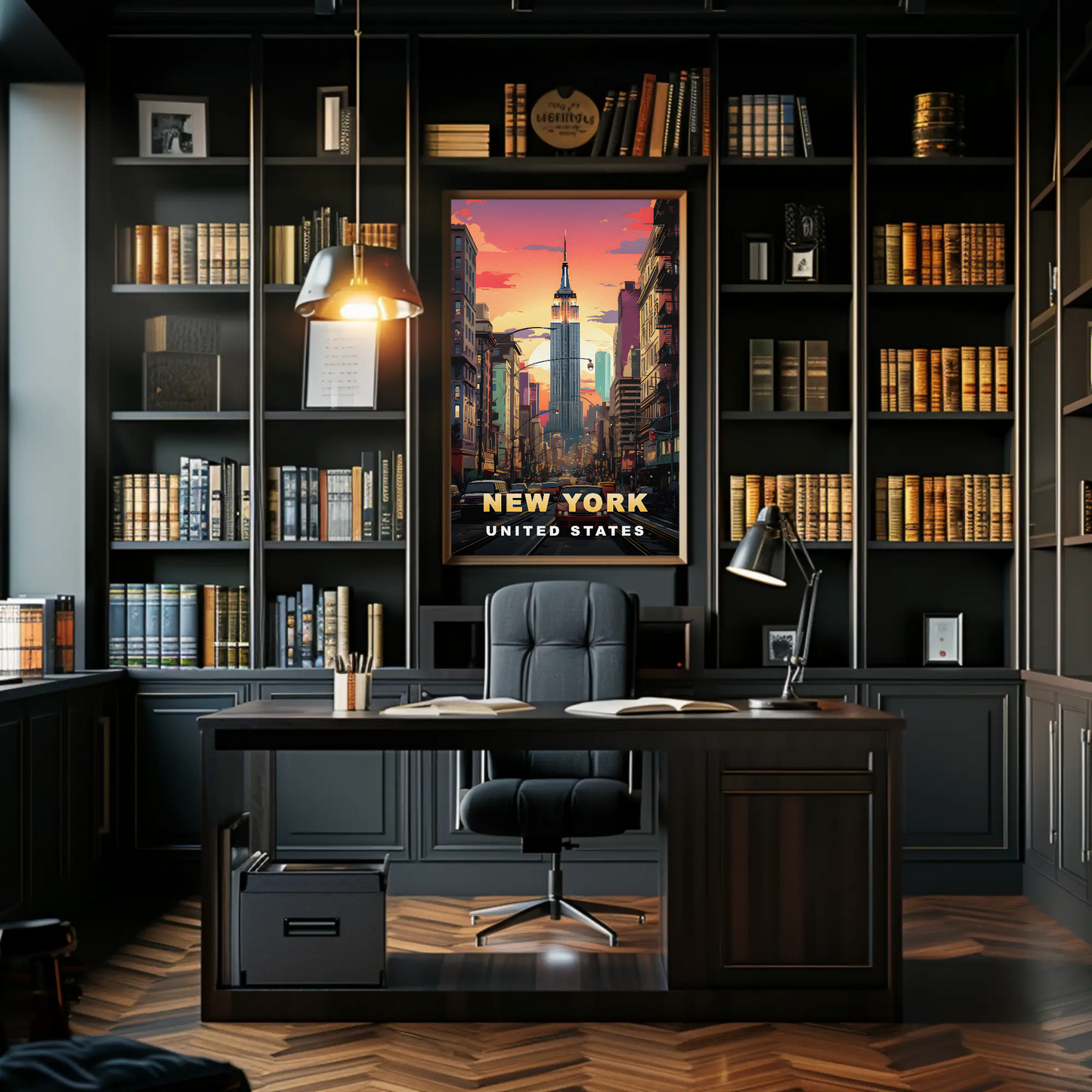 New York Empire State Sunset Vintage Travel Poster