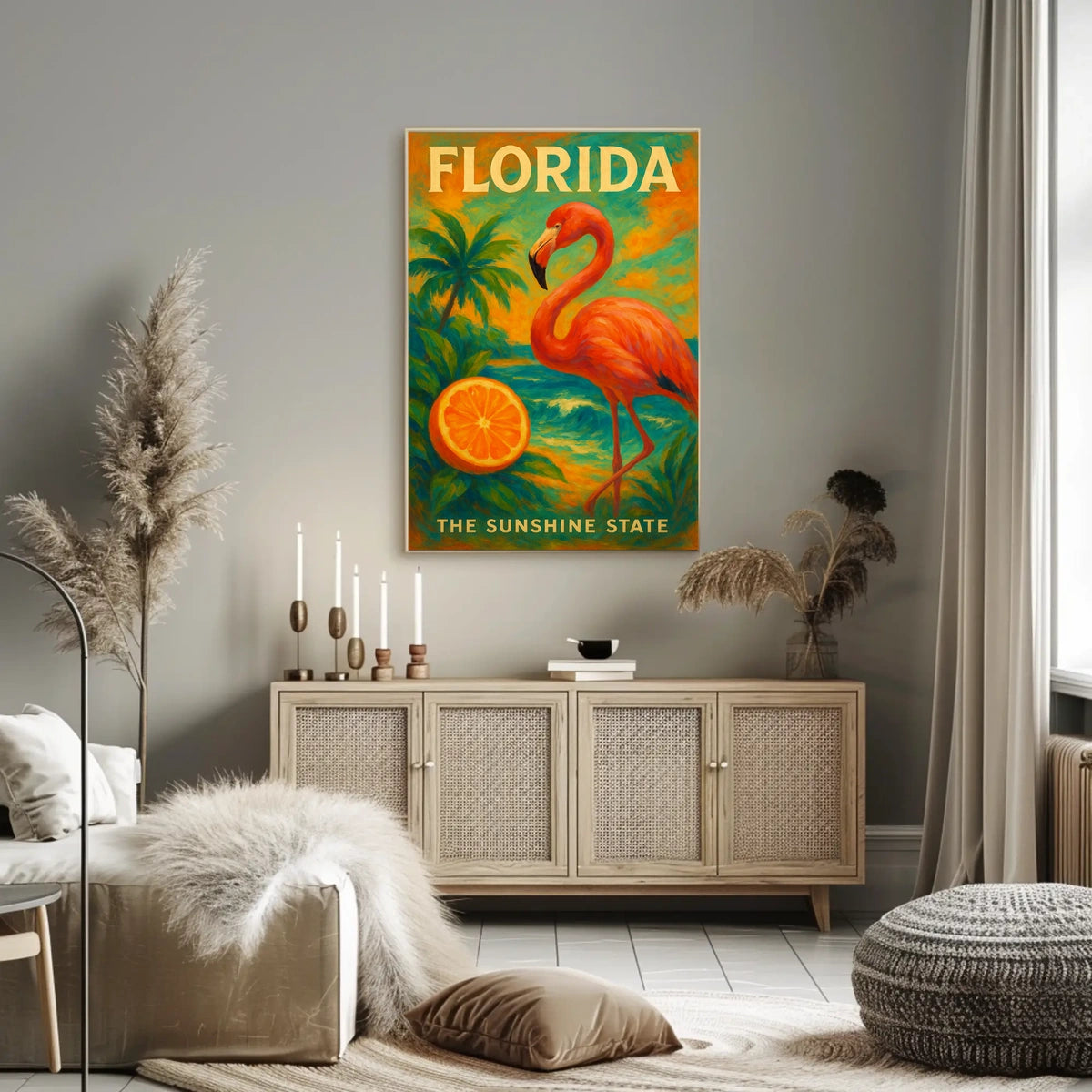 Florida Poster Sunshine State Flamingo Beach Wall Decor