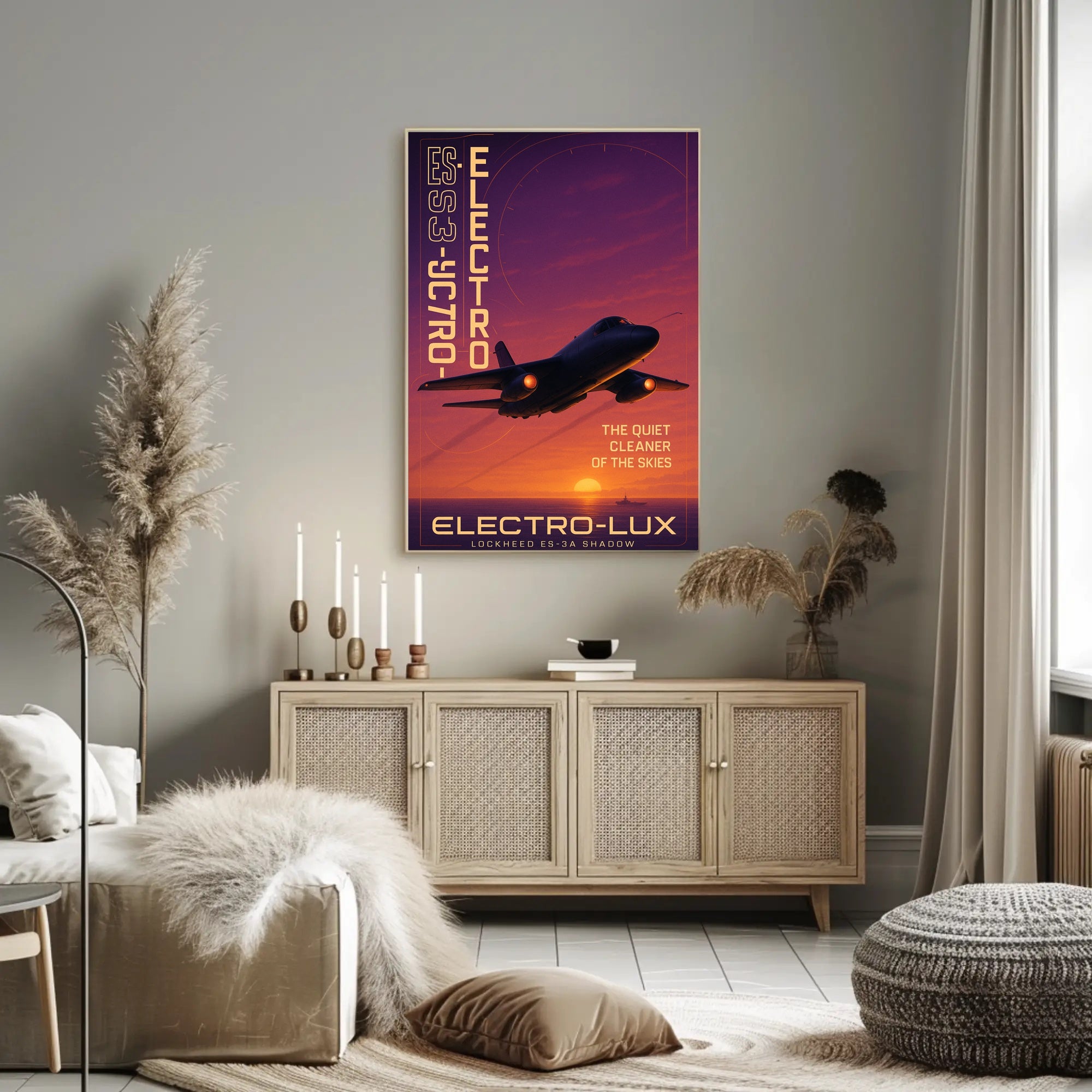 Stealth Jet Silhouette at Sunset Poster