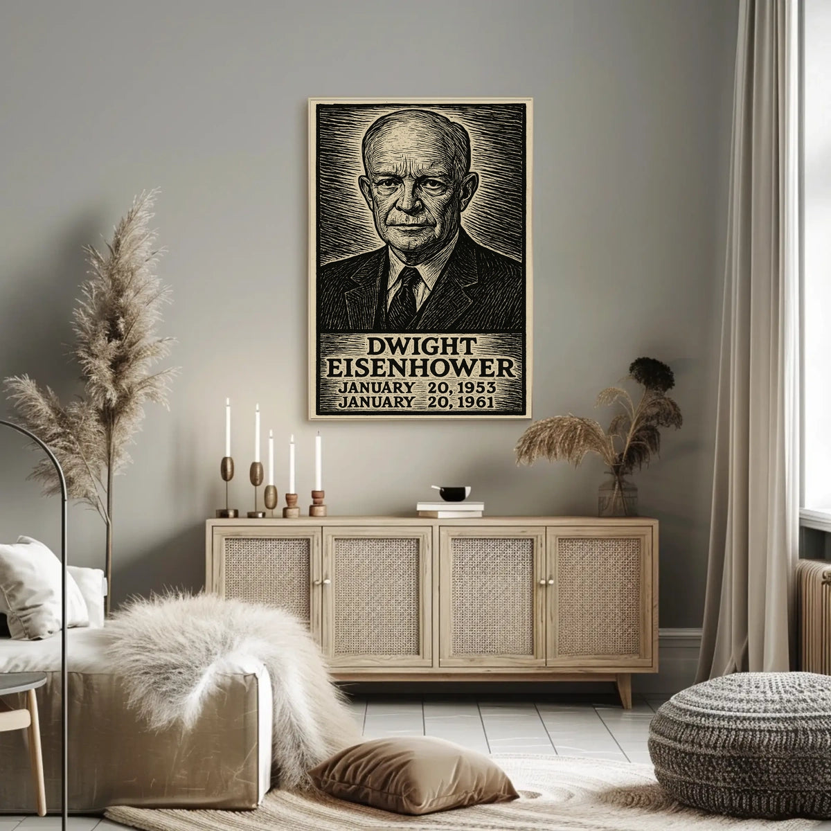 Dwight Eisenhower Vintage Etching Portrait Patriotism Leadership Legacy Heritage Home Decor Distinctive Poster