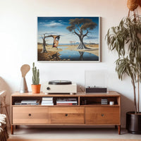 Surreal Desert Landscape with Human-Tree Artistic Poster