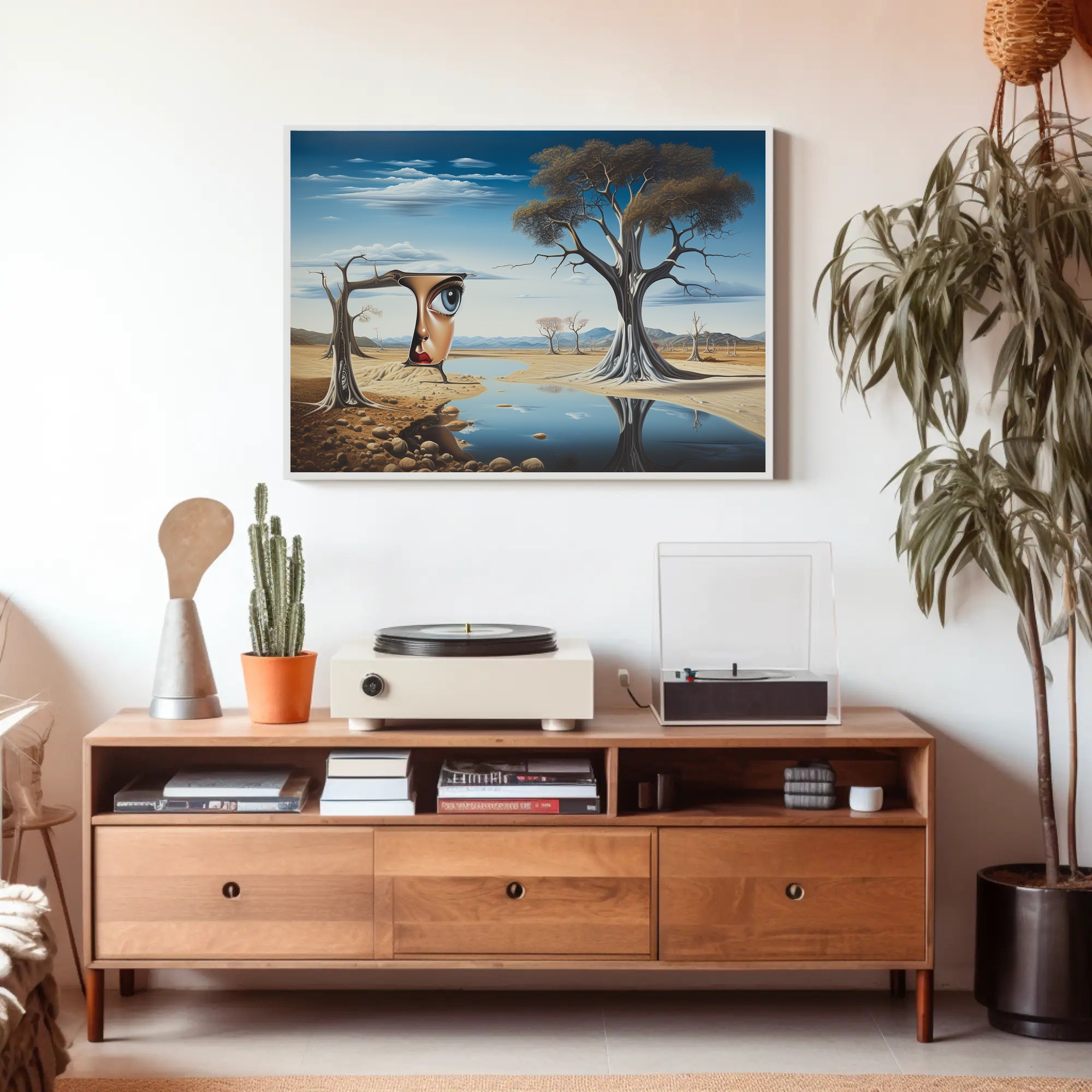 Surreal Desert Landscape with Human-Tree Artistic Poster