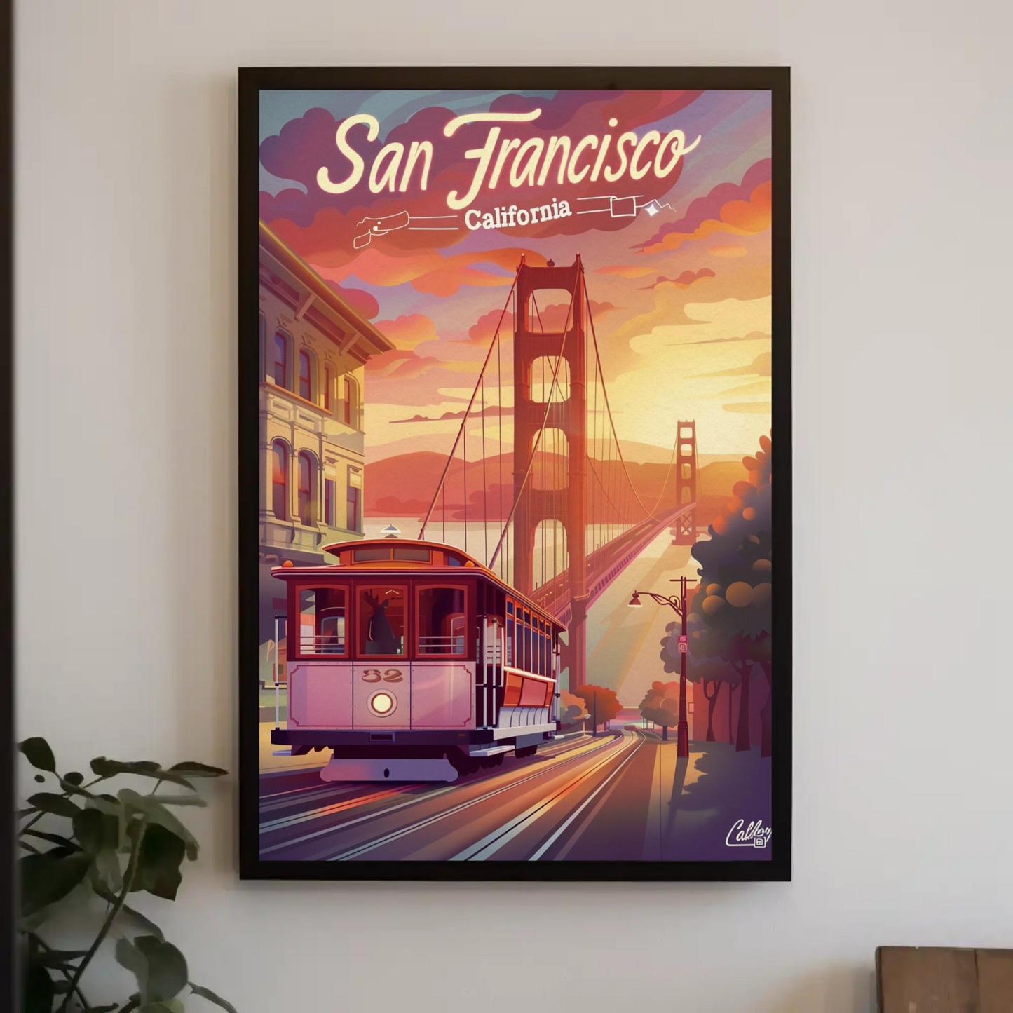 San Francisco Cable Car Golden Sunset Travel Poster