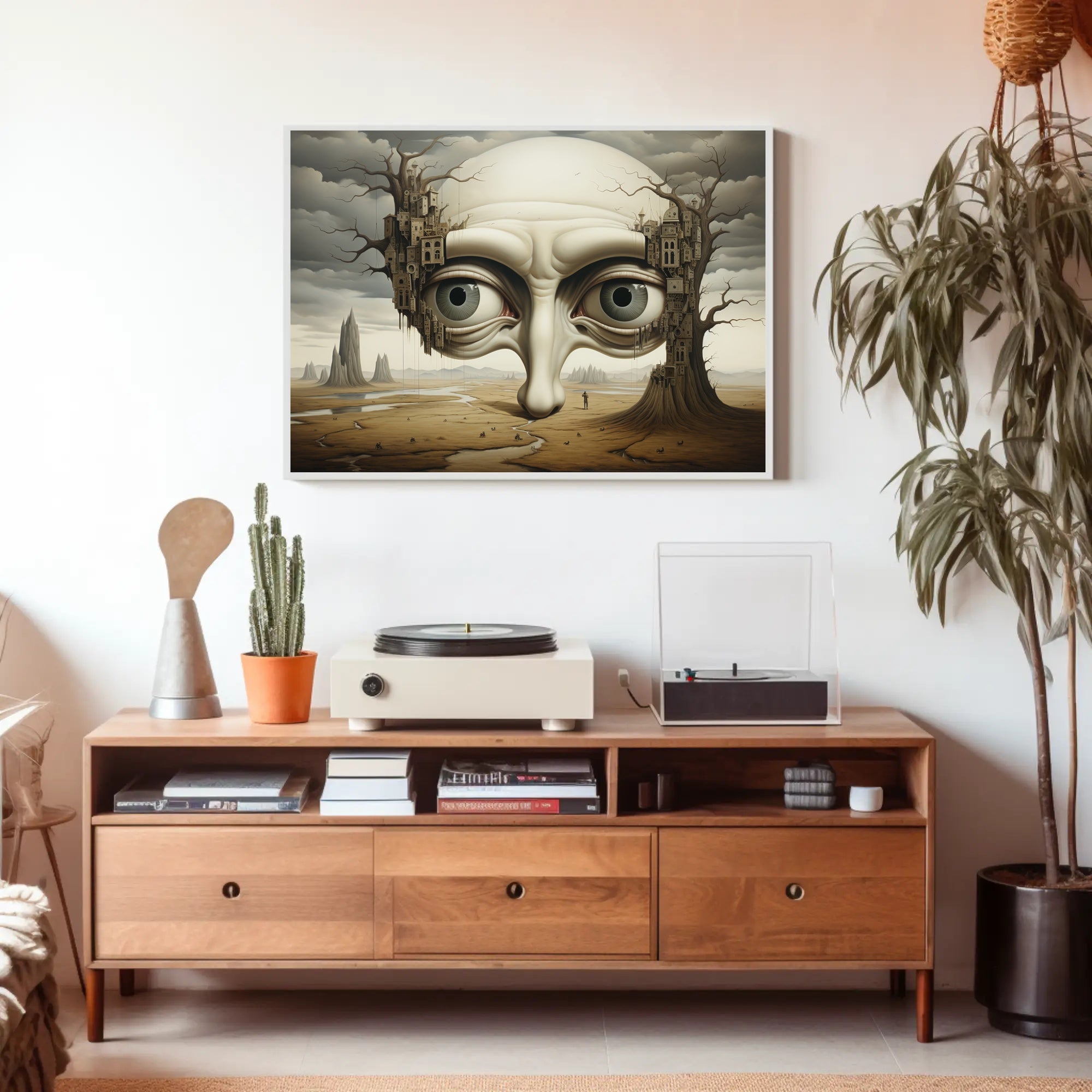 Surreal Landscape with Gigantic Face Futuristic Sci-Fi Poster