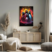 Vibrant Abstract Penguins Poster: Colorful Animal Art