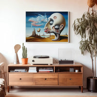 Surreal Human Head in Desert Landscape Art Poster