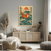 Fox Adventure in Japanese Waves Poster PosterGoat