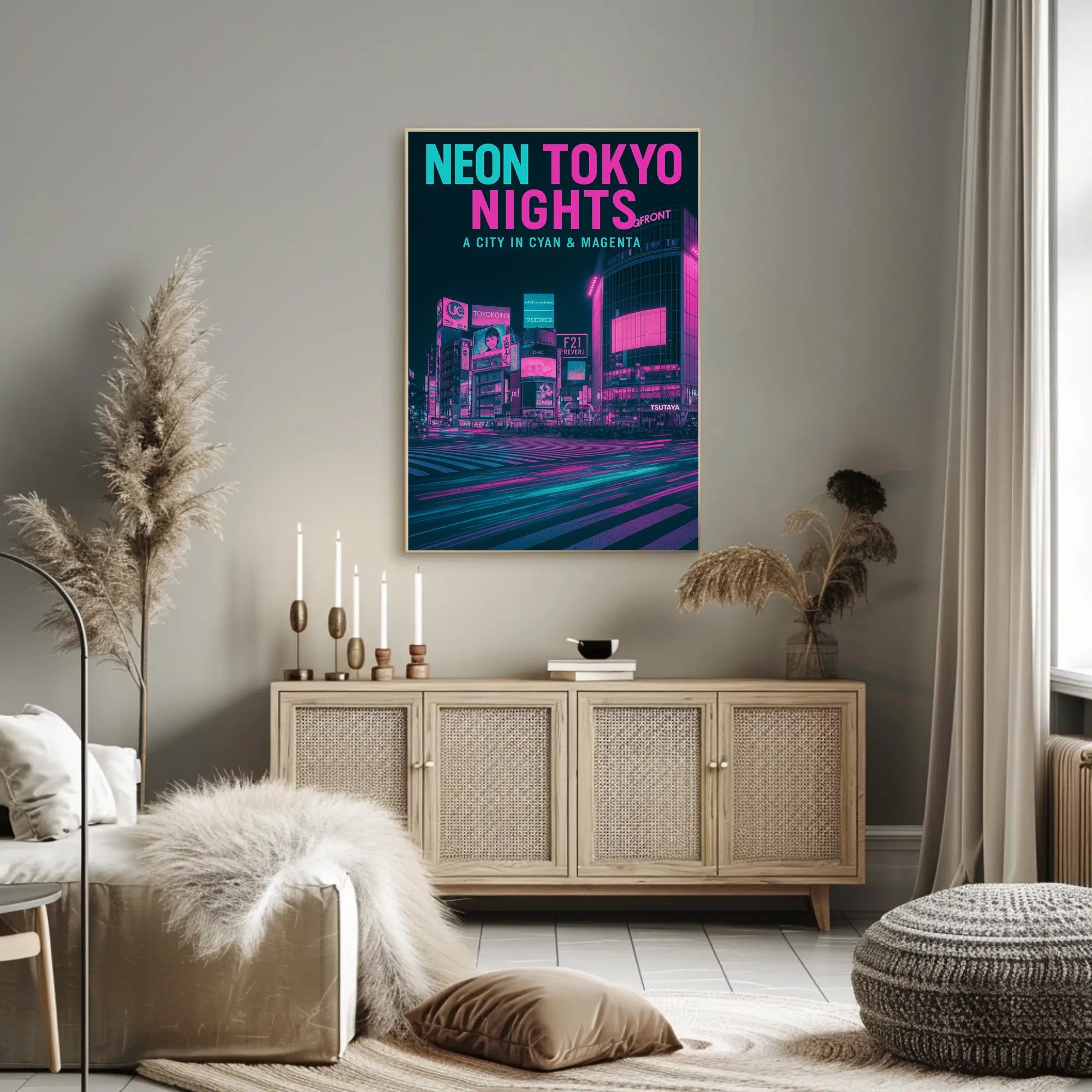 Tokyo Shibuya Crossing Neon Cityscape Urban or Cityscape Poster