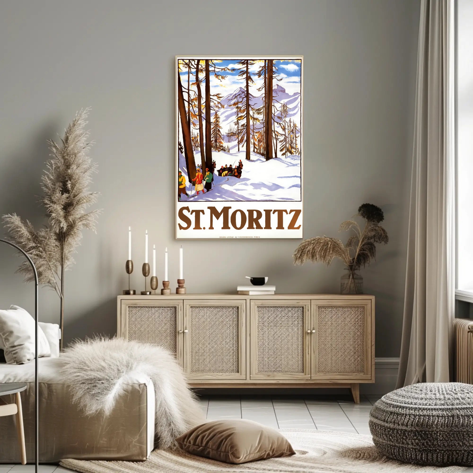 Vintage Alpine Travel Poster: St. Moritz Winter Wonderland PosterGoat