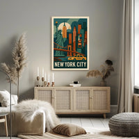 New York City Neon Skyline Cityscape Poster Retro Wall Art