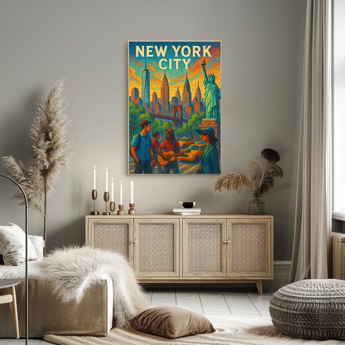 New York City Vibrant Urban Life Poster Modern Wall Art
