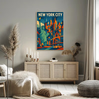 New York City Poster Abstract Urban Skyline Wall Art