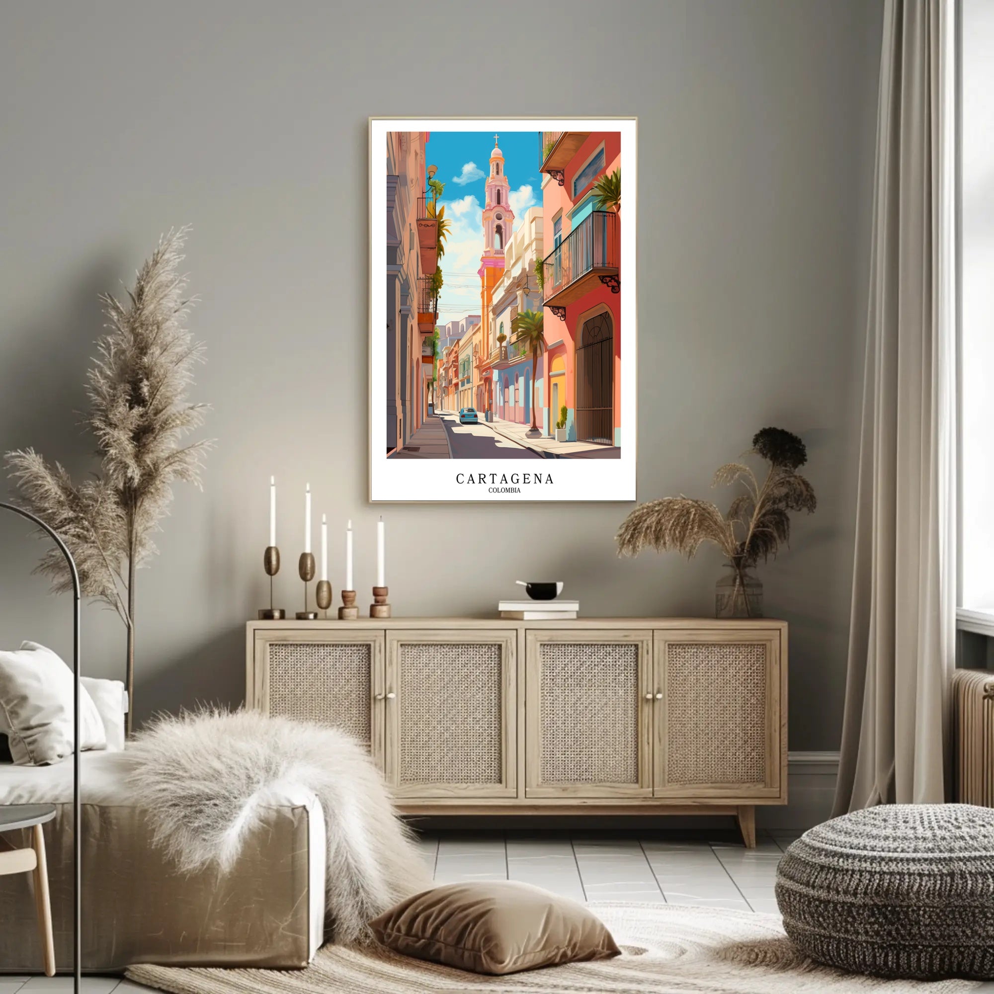 Cartagena Street Scene Poster PosterGoat