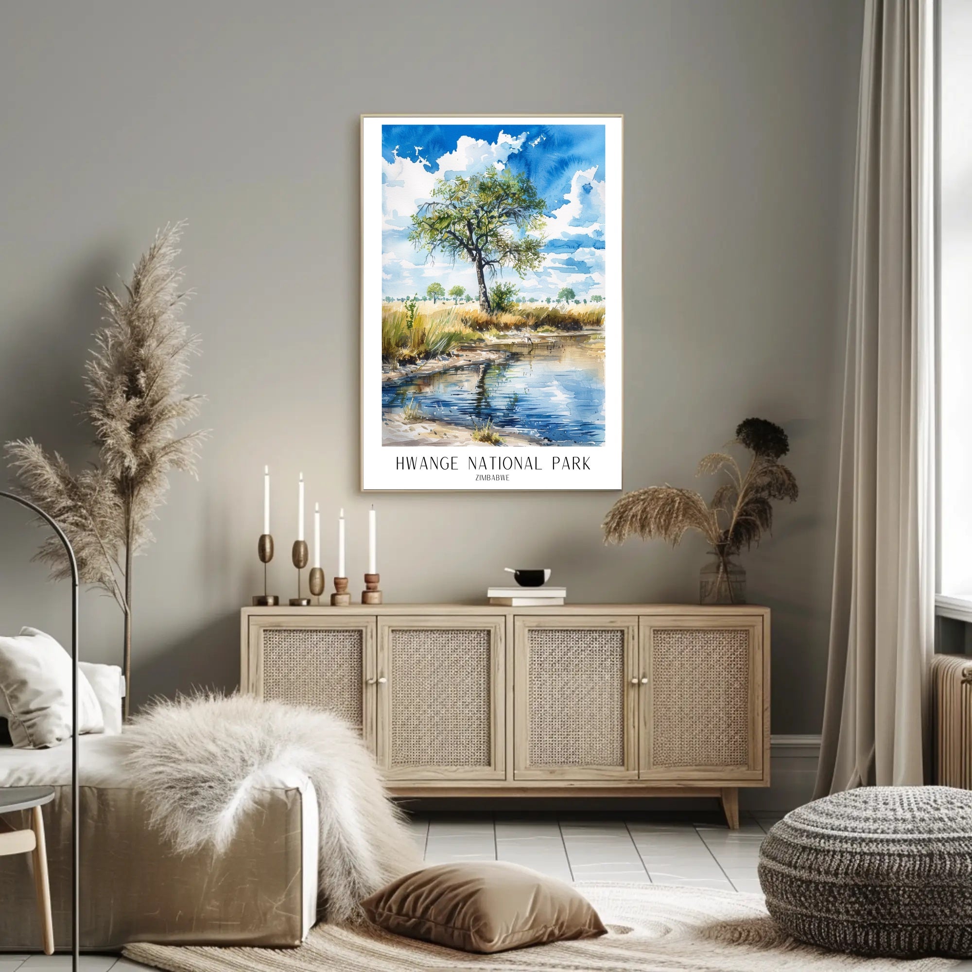 Hwange National Park Safari Landscape Watercolor National Park Poster PosterGoat