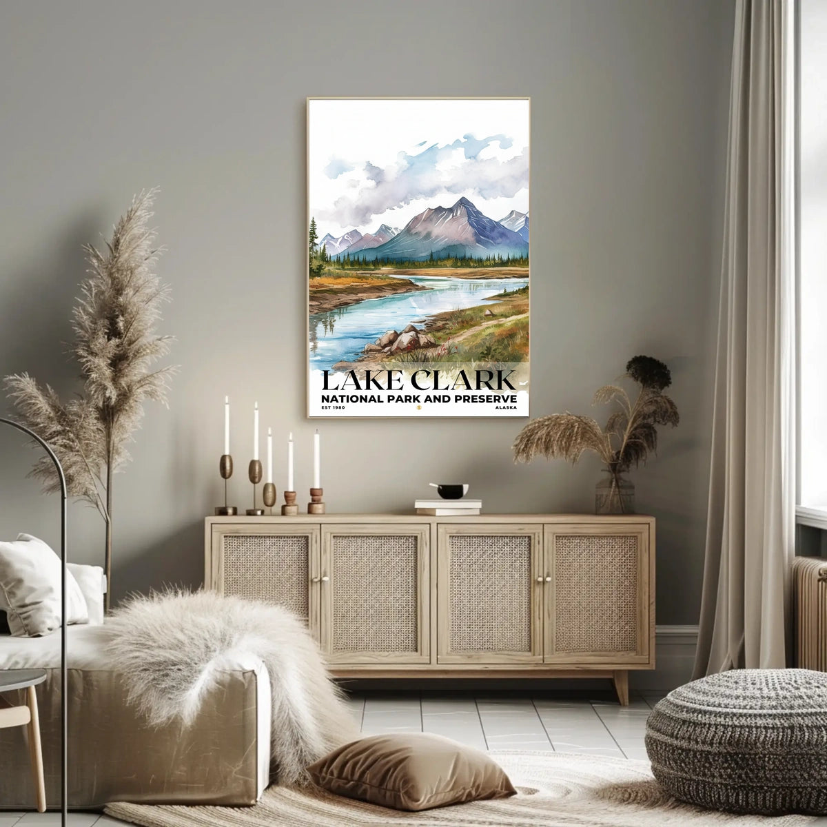 Lake Clark Watercolor Wall Art Poster