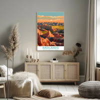 Stylized Sunset Badlands National Park Landscape Poster