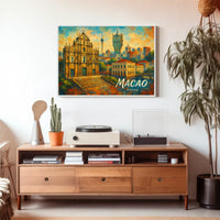 Macao Cityscape Vibrant Night View Digital Painting Poster