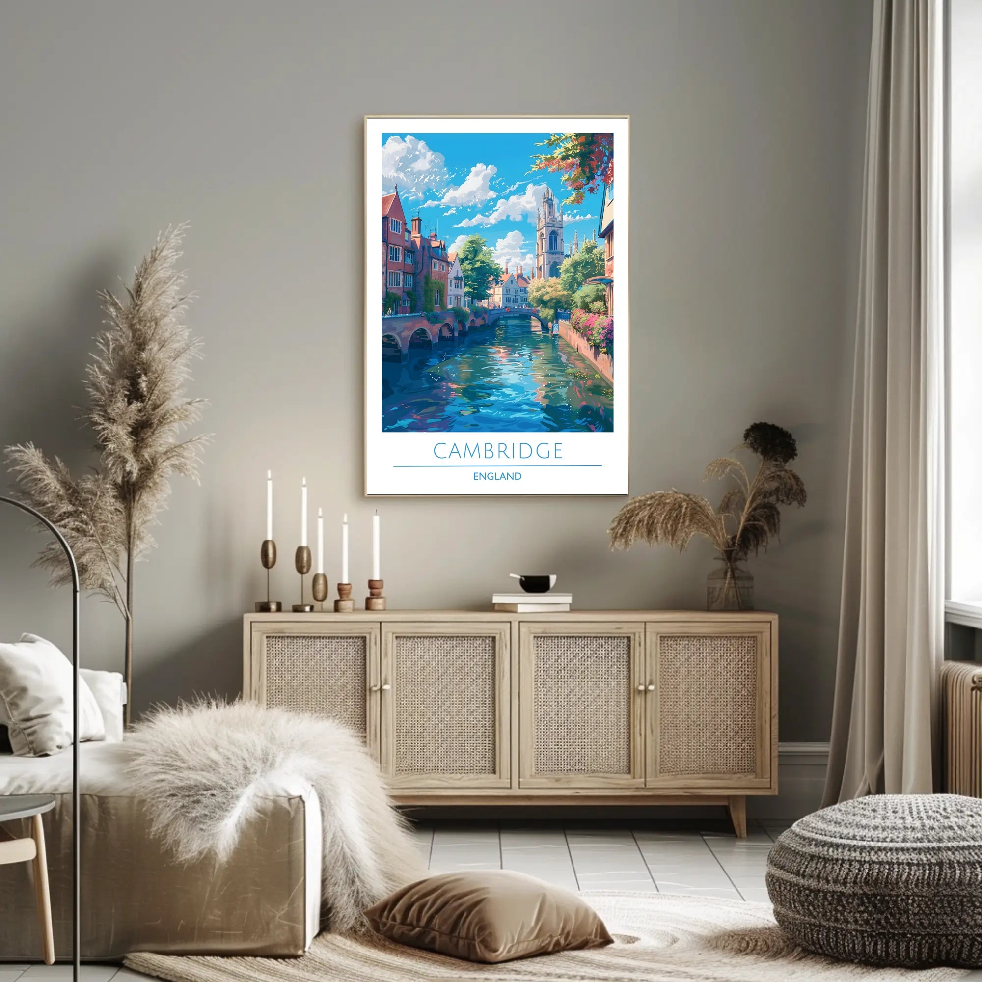 Cambridge Charm: Idyllic Canal Cityscape Travel Poster